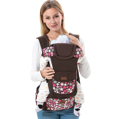 Floral Cotton Ergonomic Baby Carrier Adjustable Baby Sling 5 Carry Ways Multifunctional Kangaroo Baby Applicable 3 To 36 Months