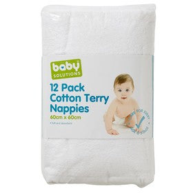 Cotton Terry Nappies - Pack of 12